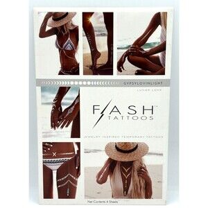 Flash Tattoos Lunar‎ Love Authentic Metallic Temporary Tattoos 4 Sheet Pack